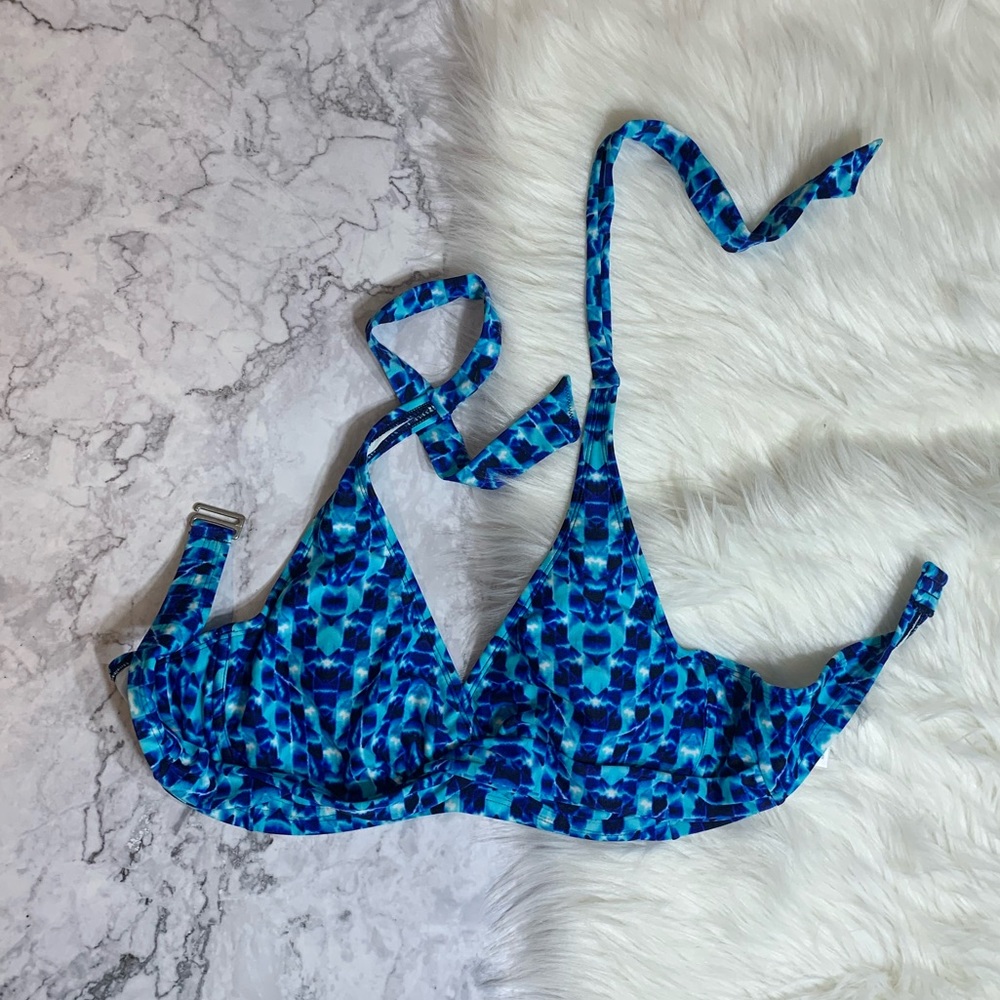Athleta Blue Teal Patterned Bikini Top